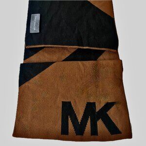 😊Michael Kors Unisex Logo Scarf Bi-Color Brown Black Diagonal Stripe Acrylic